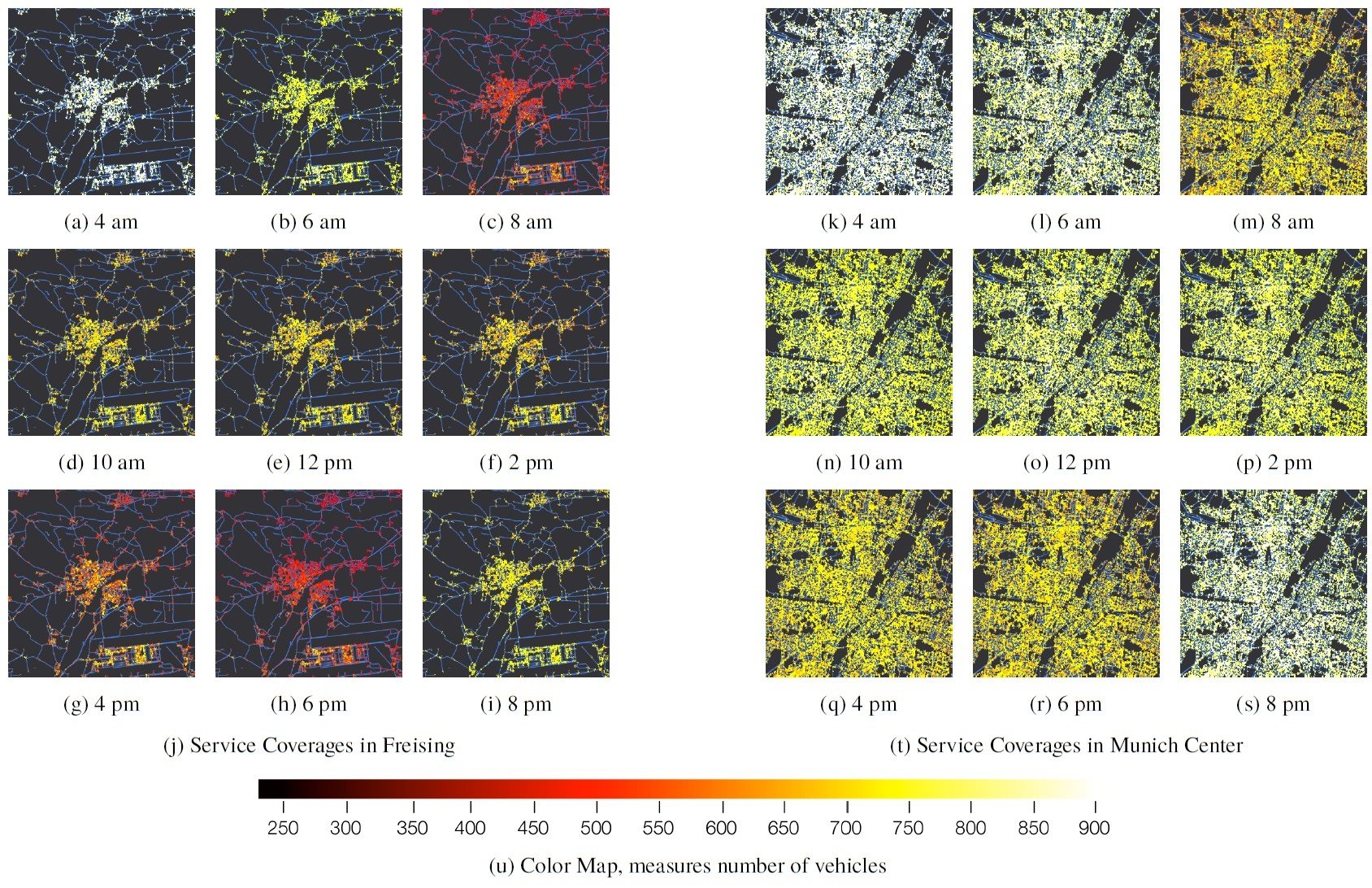 Map visualization showing estimated service coverage areas from parked autonomous vehicles