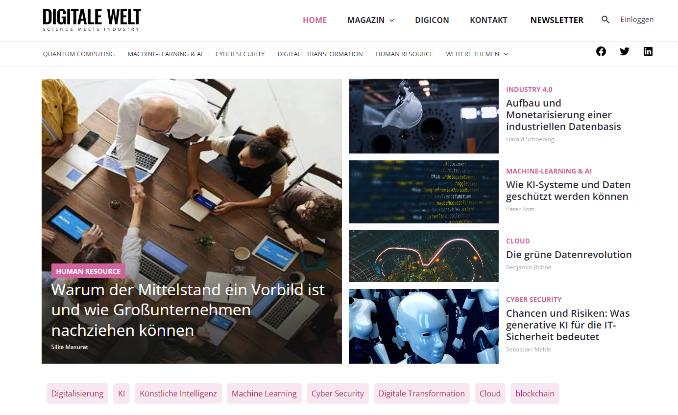 Screenshot of the DIGITALE WELT Magazin Website